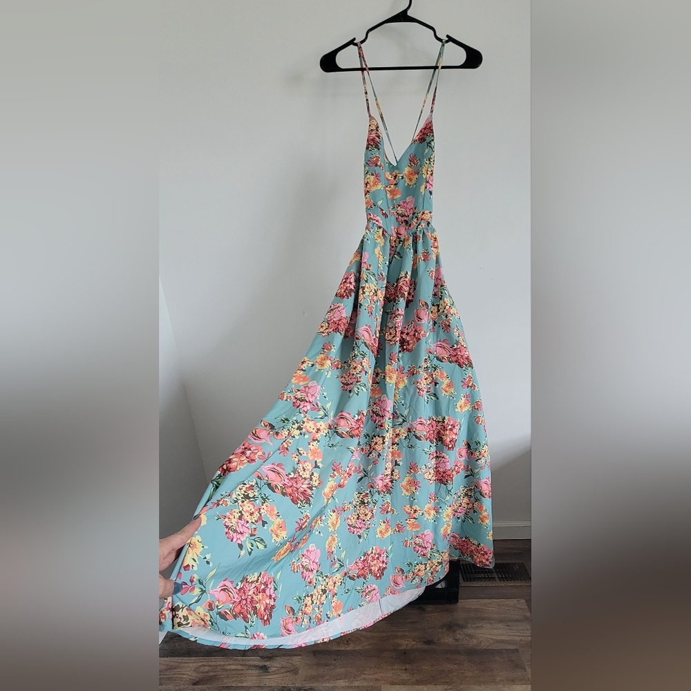 Floral Maxi Dress in Blue and Pink